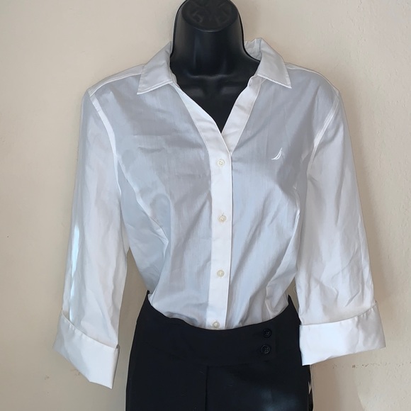 Nautica Tops - Ladies Nautica Collard Tailored (type) Blouse NEW WITH TAGS 3/4 Sleeves w/Cuffs